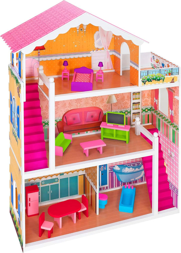 37916 - Casă de păpuși - lemn - 3 rafturi, - 17 accesorii Casute de papusi Naty Shop Titlu implicit