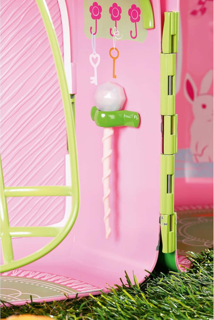 BABY Born Storybook Cottage, Casă de păpuși pliabilă pentru păpuși de 18 cm cu masă, șemineu, șezlong și telescop, roz verde, 833803 Zapf Creation Casute de papusi Naty Shop