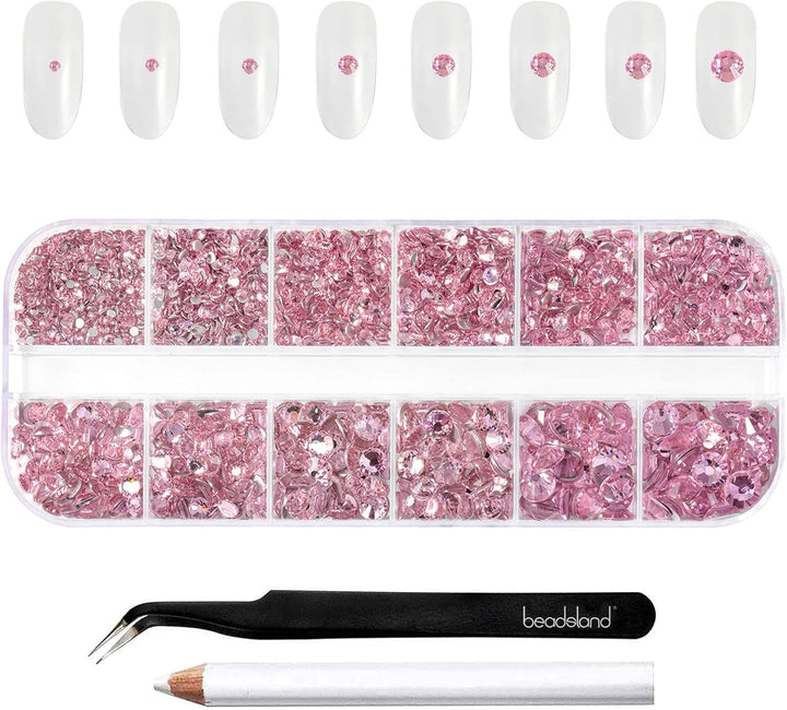 Beadsland 2500Pcs Glas Nailart Strasssteine Kristall Flatback Edelsteine Runde, ​​Für Handwerk Gemischt 8 Größen SS4 ~ SS30 Mit Picking Pinzette Und Stift (Kristall Weiss)
