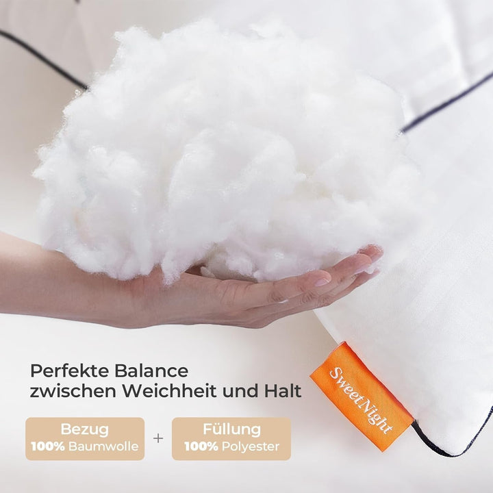 Pernă Sweetnight 80X80 Set de 2, pernă din microfibră 1300G, pernă moale și de susținere a gâtului pentru toate pozițiile de dormit, capac respirabil 100% bumbac, certificat Oeko-Tex Perne standard Naty Shop