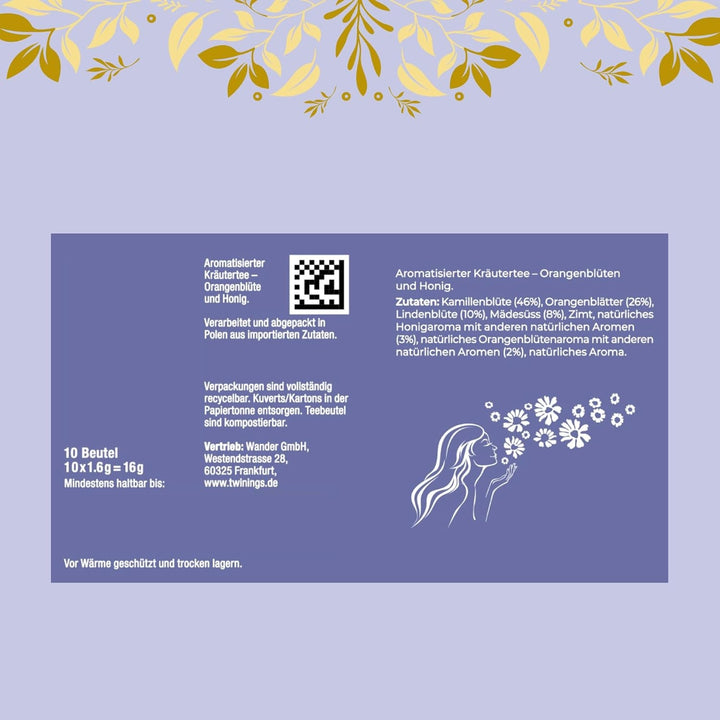 Twinings SWEET DREAMS Ceai de mușețel cu miere, portocale și flori de tei - Amestec dulce de ceaiuri din plante pentru îmbunătățirea naturală a calității somnului, pachet de 12 (10 pliculețe fiecare)