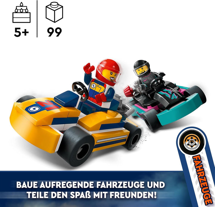 LEGO City Go-Karts cu piloți, set cu 2 minifigurine de piloți și mașini de curse, jucărie pentru mașini de la 5 ani pentru băieți și fete, cadou distractiv pentru copii 60400 Seturi de constructie Besuche den LEGO-Store