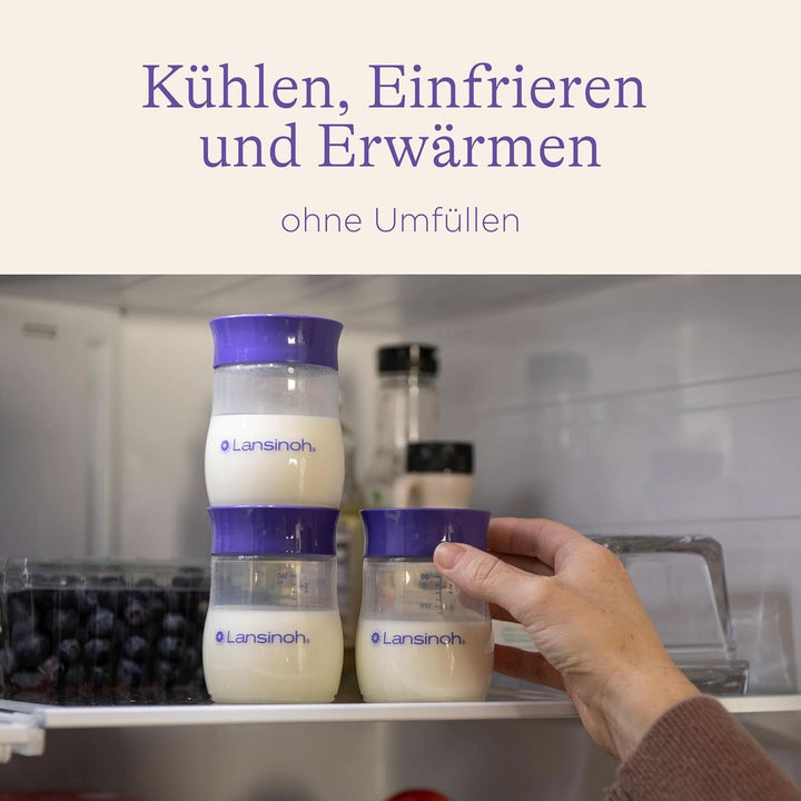 Lansinoh Muttermilchflaschen, 4 X 160 Ml - Zur Sicheren Muttermilch Aufbewahrung - Neues Kompaktes Design Für Verbesserte Stabilität - Mit Stapelbarem Deckel Accesorii Hrana si Alaptare Bebe Naty Shop