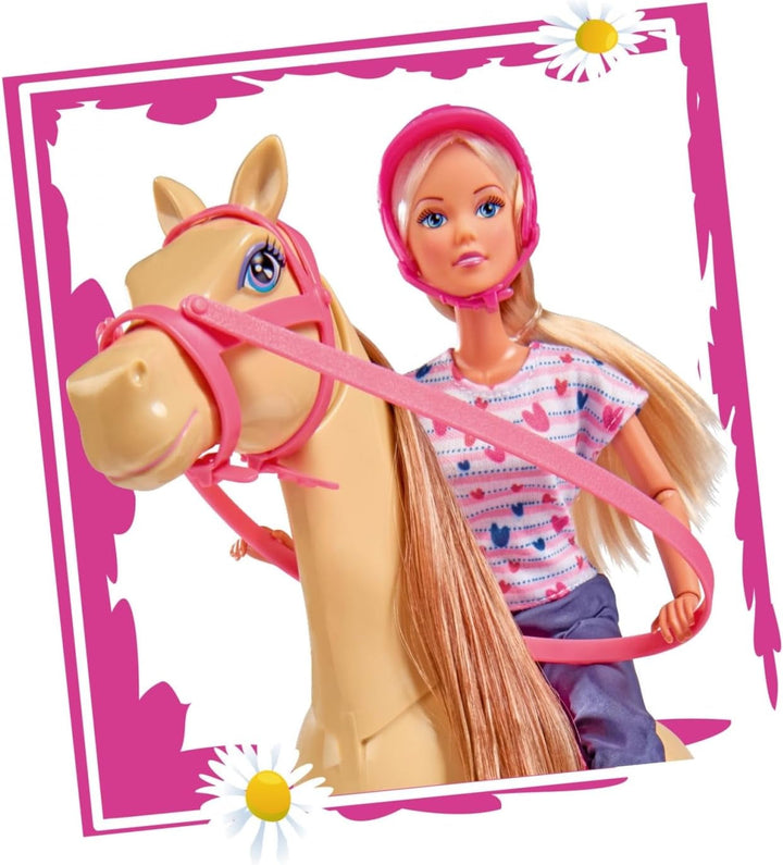Simba 105730939 - Steffi Love Riding Tour, În costum de călărie, Cu 2 cai, Păpușă complet articulată, Păpușă dress-up, 29cm, Pentru copii de la 3 ani în sus Papusi Naty Shop