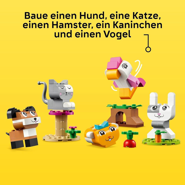 LEGO Classic Creative Animals, cutie cu cărămizi colorate, construiește figurine de animale din cărămizi precum câine, pisică, iepure, hamster și pasăre, jucărie de construcție pentru băieți și fete de la 5 ani 11034 Seturi de constructie Besuche den LEGO-Store
