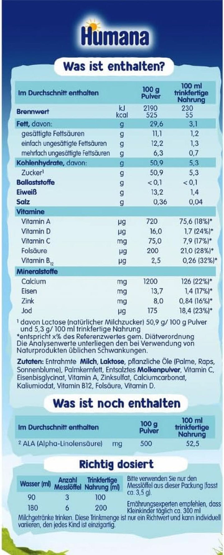 Humana , formula lapte praf, de la 1 an sau 2 ani, 650 grame Mama si Copilul Naty Shop