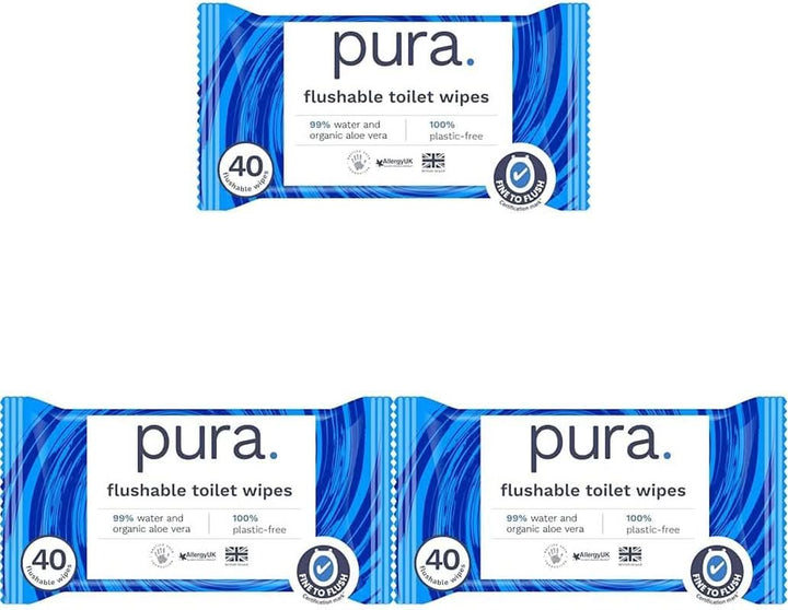 Șervețele umede Eco Flushable, fără plastic, sensibile și hrănitoare, certificate „Fine to Flush”, biodegradabile Servetele Umede Bebelusi Naty Shop 3 x 40 servetele