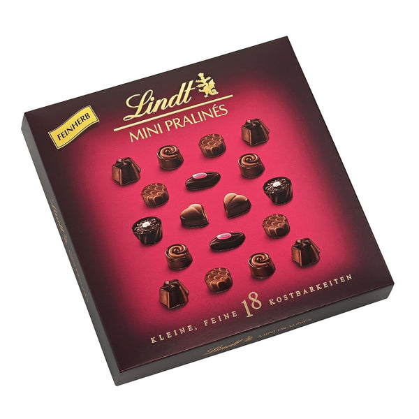 Lindt, cutie de ciocolata cu 18 praline fiecare in 6 sortimente, 90 grame Bomboane de Ciocolata Naty Shop 90 grame Ciocolata amaruie cu diverse umpluturi