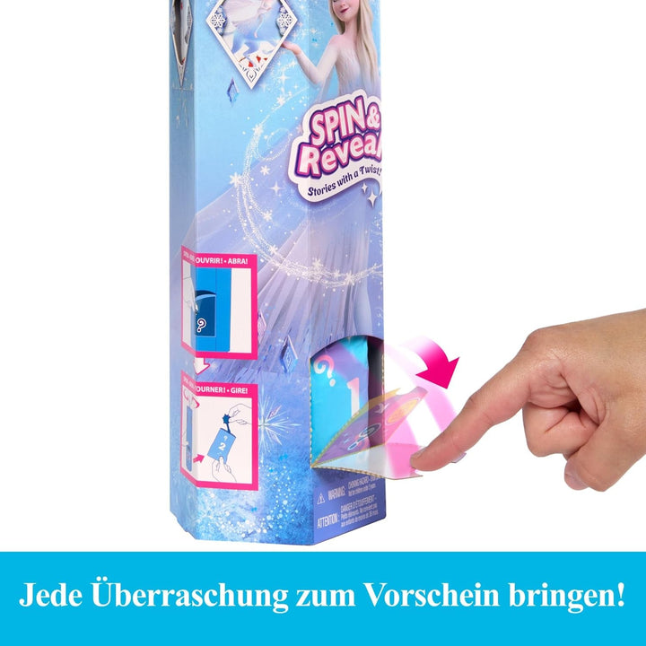 Mattel Disney The Ice Queen Elsa Fashion Doll Set, Spin & Reveal cu 11 surprize, inclusiv 5 accesorii, 5 autocolante și o scenă pentru joacă, inspirat de filmul Disney, HTG25 Papusi Naty Shop