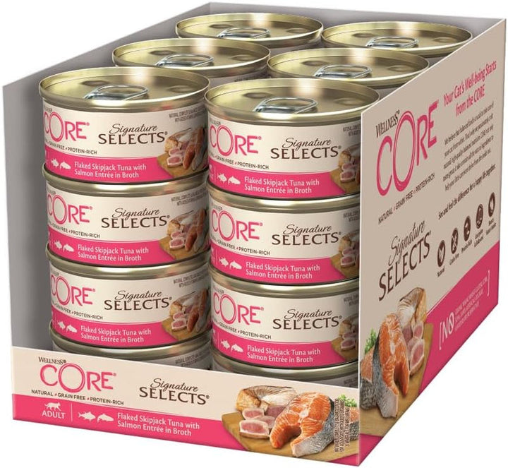 Wellness CORE Signature Selects, Shredded Selection Mix, 8 X 79 G, Hrană umedă premium pentru pisici adulte în sos, fără zahăr adăugat, fără cereale, cu conținut ridicat de carne