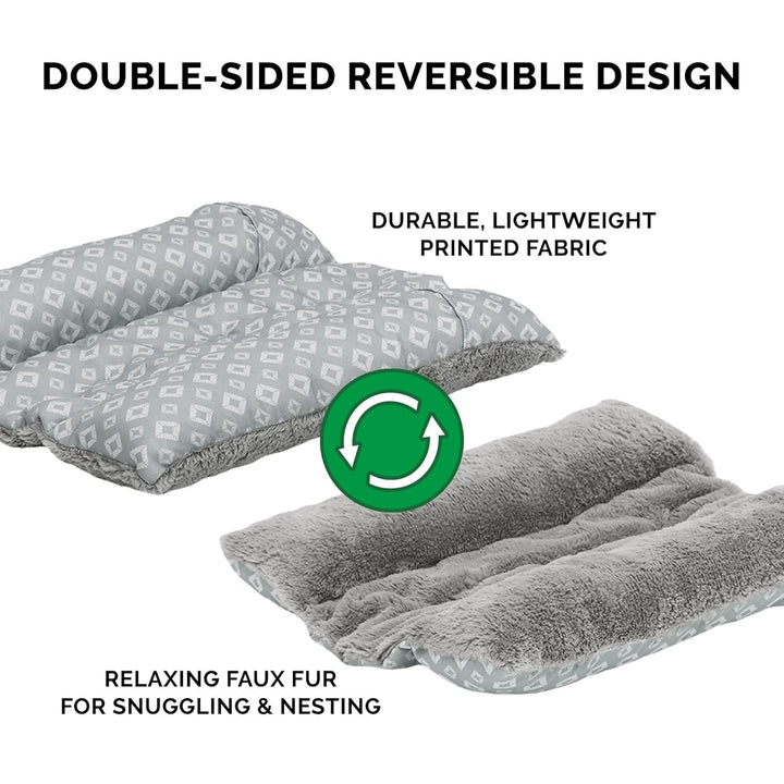 Pat pentru pisici de interior, lavabil, cu role de gât detașabile, pentru animale de companie de până la 4,1 kg – Covoraș de pluș cu imprimeu de diamant – Gri, mărimea S