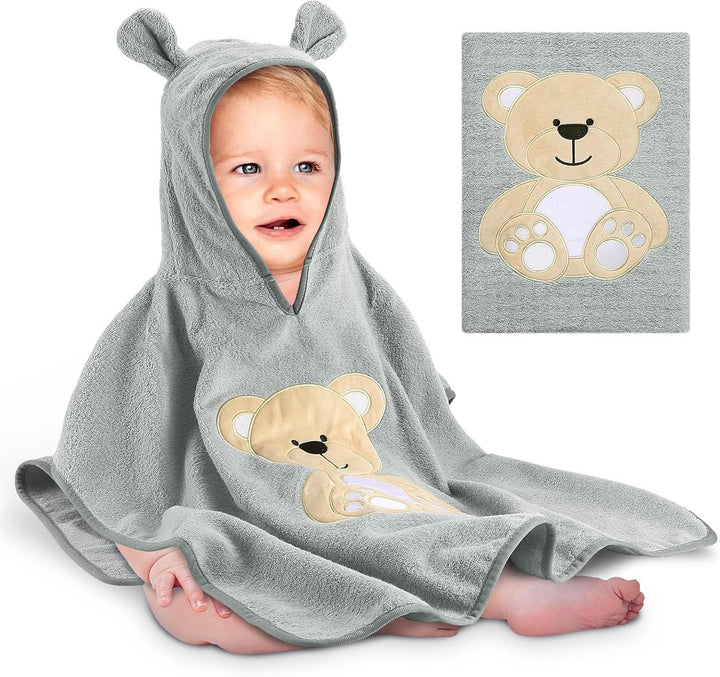 Poncho de baie pentru copii Oeko TEX, 100% bumbac Mama si Copilul Naty Shop Ursul gri închis