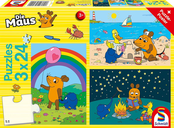Schmidt Spiele 56212 Mouse, prieteni buni, 3X24 piese puzzle pentru copii, albastru Puzzle Naty Shop Titlu implicit
