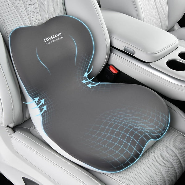 Coverado Pernă de scaun și pernă de susținere lombară O singură bucată pentru scaun de birou și scaun auto, pernă ergonomică de susținere a spatelui din spumă de memorie, pernă de ușurare a durerii sciatice și a spatelui și a tailbone-ului Perne lombare Naty Shop Gri (tip dintr-o singură bucată)