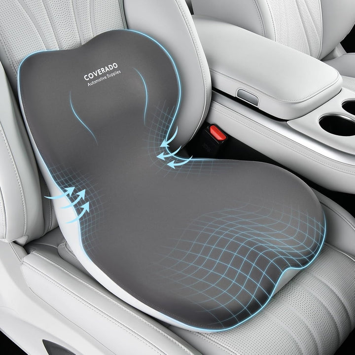 Coverado Pernă de scaun și pernă de susținere lombară O singură bucată pentru scaun de birou și scaun auto, pernă ergonomică de susținere a spatelui din spumă de memorie, pernă de ușurare a durerii sciatice și a spatelui și a tailbone-ului Perne lombare Naty Shop Gri (tip dintr-o singură bucată)