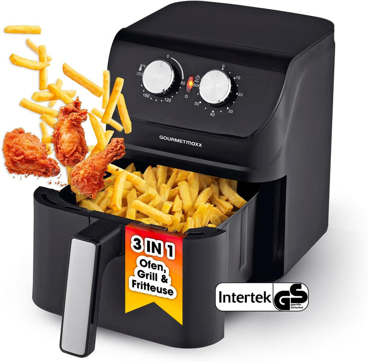 Gourmetmaxx Friteuză digitală cu aer cald XXL, 9 litri, 8 programe, 1800 W Electrocasnice Naty Shop Negru mat 4 litri