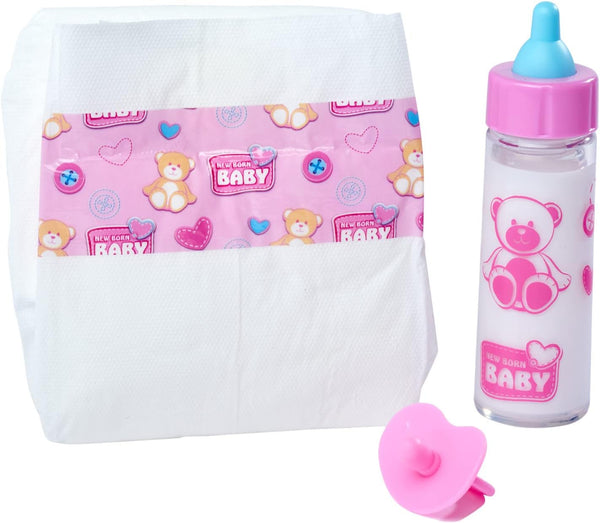 Simba 105562487 - New Born Baby First Nursing Set, manechin, scutec și sticlă de lapte cu conținut care dispare, pentru păpuși de 38-43cm Papusi Naty Shop Titlu implicit