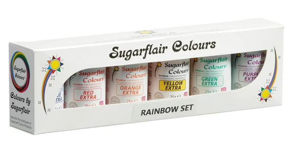 Sugarflair Lebensmittelfarbe Max Konzentriert Set/6, Max Concentrate Paste Colour Lebensmittel Farbstoff Hoch Konzentriert, EXTRA Blue, Red, Orange, Yellow, Green, Purple - 6X25G Naty Shop Set/6 25 G (6Er Pack)