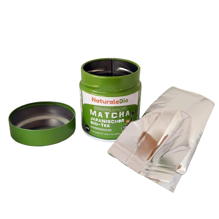 Naturalebio Ceai Matcha pudră de calitate ceremonială Ceai verde original din Japonia. Ceai verde pudră Matcha de calitate ceremonială, produs în Uji, Kyoto. Ideal pentru băut, gătit și latte. Cutie de 30 g.