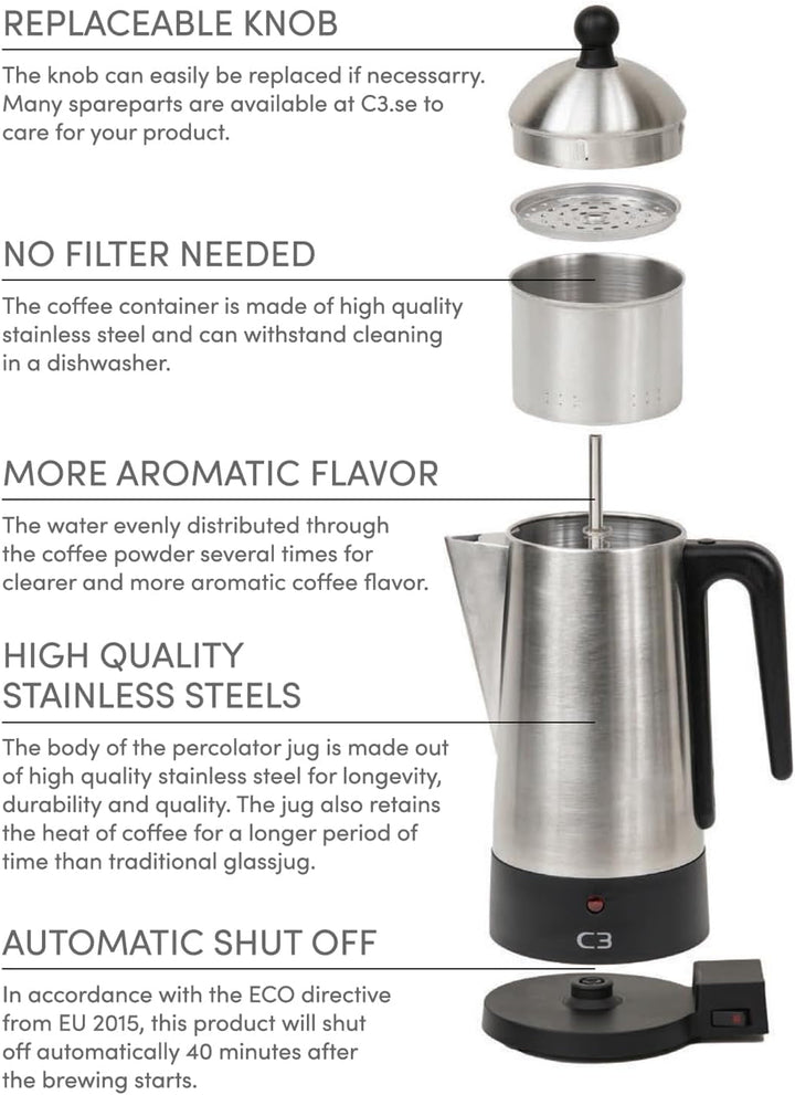 30-32000 Percolator, oțel inoxidabil, argintiu