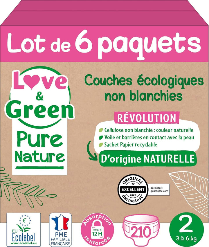 Love Green Nature, scutece ecologice nealbite, fara clor, diverse marimi Mama si Copilul Naty Shop Marimea 2, 3 - 6 Kg 210 scutece in total