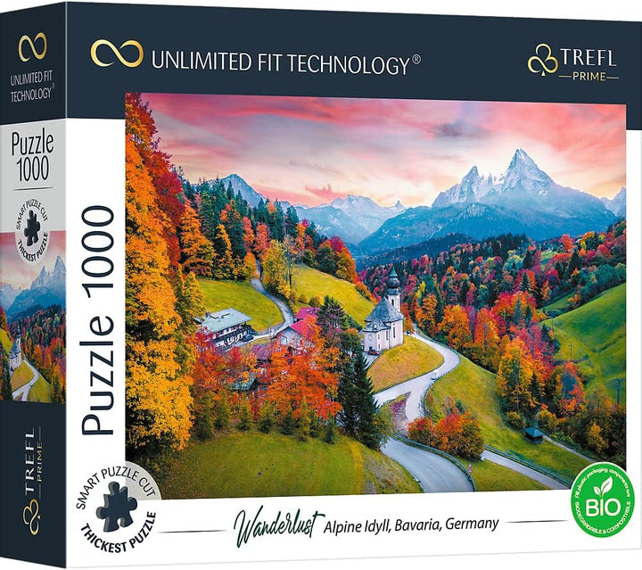 Trefl 26196 1500 elemente, carton cel mai gros, organic, ECO, Italia, apus de soare, divertisment pentru adulți și copii de la 12 ani, Uft-Puzzle Romantic Sunset: Vernazza, Liguria, Italia Puzzle Naty Shop Puzzle Wanderlust: Idilă alpină, Bavaria, Germania 1000