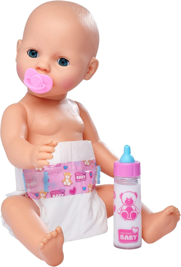 Simba 105562487 - New Born Baby First Nursing Set, manechin, scutec și sticlă de lapte cu conținut care dispare, pentru păpuși de 38-43cm Papusi Naty Shop