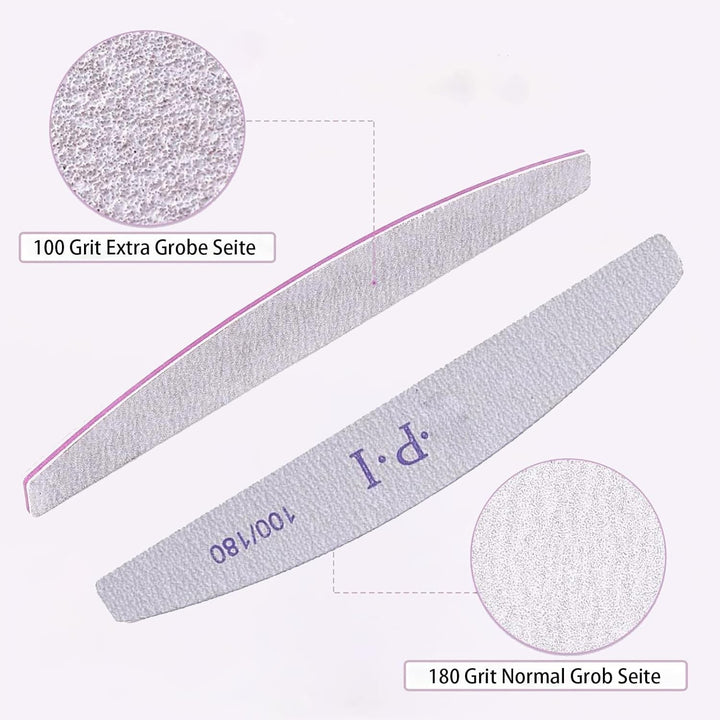 Set de 3 pile de unghii, pile de unghii pentru unghii cu gel, accesorii pentru unghii cu gel rezistente la uzură și lavabile, pilă de unghii profesională 100/180 cu 3 forme, albă