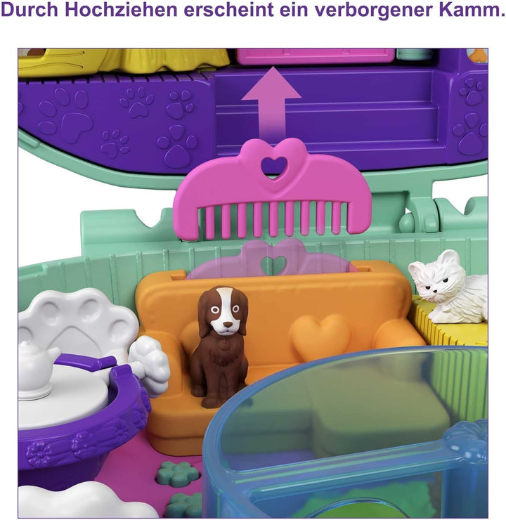 Polly Pocket GTN15 - Cutie de cafea cu arici în design de cafenea și animal de companie, păpușă și prieten mic Polly, 2 figuri de animale, efecte surpriză, cadou de jucărie minunat pentru copii cu vârsta peste 4 ani Papusi Naty Shop