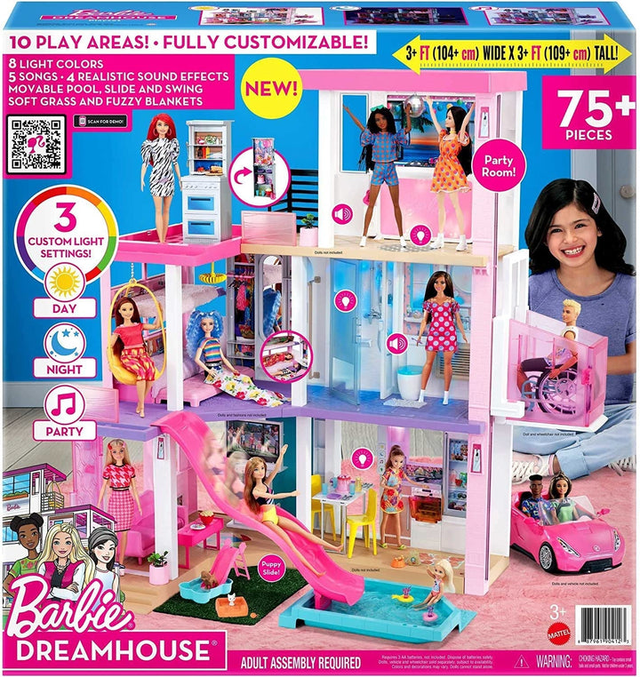 Barbie Dream House (114 Cm), casă de păpuși cu 3 etaje, piscină, tobogan, lift pentru scaun cu rotile, 75 de accesorii, păpuși, Potrivit ca cadou pentru copii cu vârsta de 3 ani și peste, GRG93 Casute de papusi Naty Shop