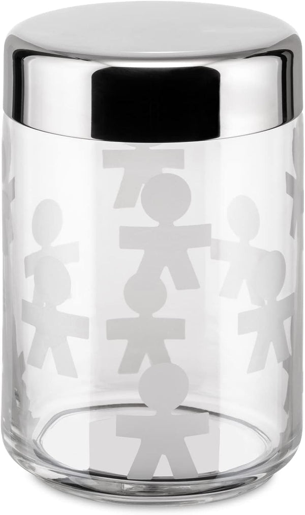 Alessi AKK37 GIROTONDO Borcan de bucătărie din sticlă cu amprentă și capac sigilat din oțel inoxidabil, L 21.6cm, H 10.5cm Cutii depozitare alimente Naty Shop W 21.6cm, H 10.5cm