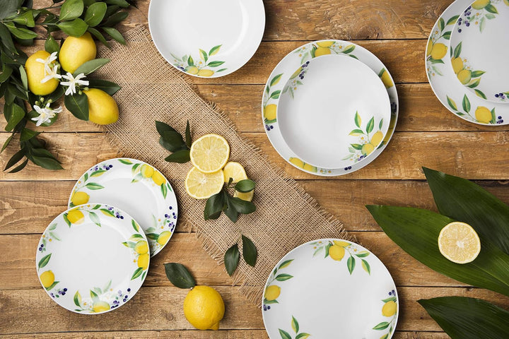 Serviciu de masă Excelsa Lemon, 18 piese, porțelan, Bianco/Limoni Seturi vesela masa Naty Shop