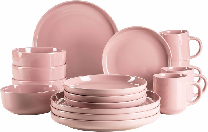 MÄSER 931961 Serie Alenia, Geschirr Set Für 4 Personen in Modernem Skandinavischem Design, 16-Teiliges Kombiservice Aus Keramik in Schwarz, Steinzeug Seturi vesela masa Naty Shop Rosa