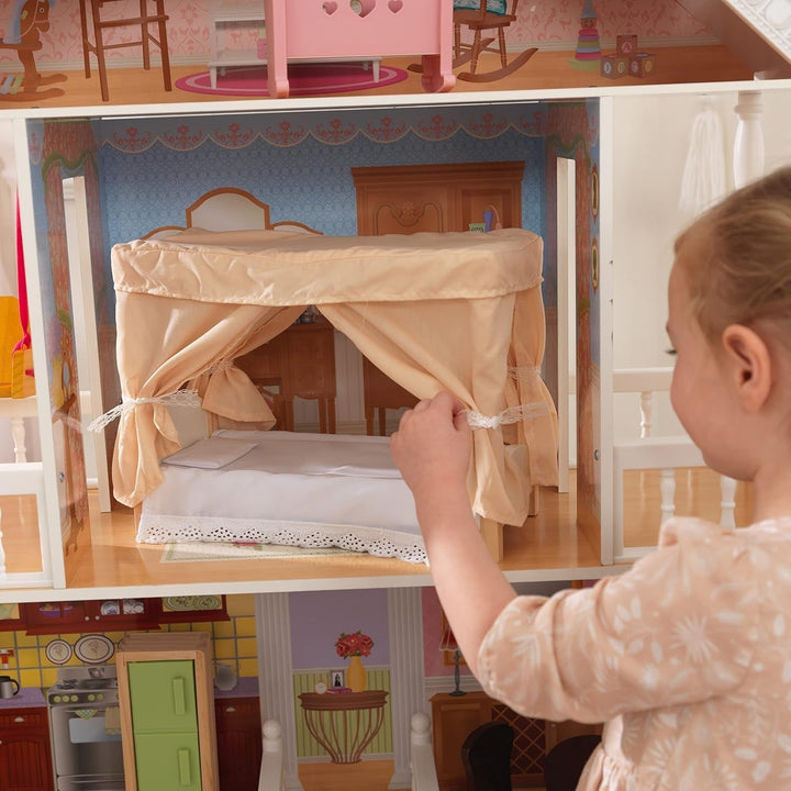 Casă de păpuși Kidkraft Savannah din lemn cu mobilier și accesorii, set de joacă cu scaun suspendat și pat cu baldachin pentru păpuși de 30 cm, jucărie pentru copii de la 3 ani, 65023 Casute de papusi Naty Shop