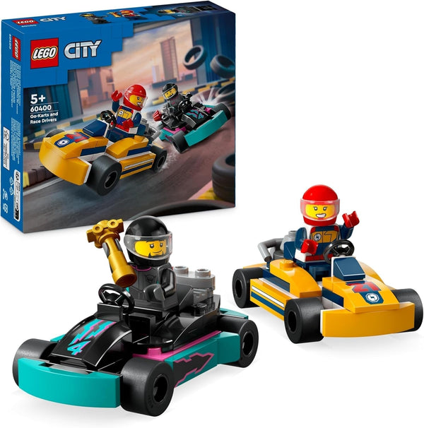 LEGO City Go-Karts cu piloți, set cu 2 minifigurine de piloți și mașini de curse, jucărie pentru mașini de la 5 ani pentru băieți și fete, cadou distractiv pentru copii 60400 Seturi de constructie Besuche den LEGO-Store Singur