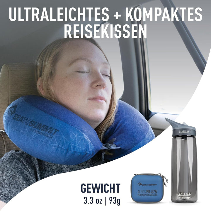 Sea to Summit - Aeros Premium Lumbar Cushion - Pernă de susținere gonflabilă - Relief pentru partea inferioară a spatelui - 50D Polyester Fabric - Geantă de călătorie compactă - Muncă, călătorii și excursii - Albastru marin - 93 G Perne lombare Naty Shop