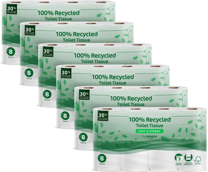 By Amazon Hârtie igienică, 3 straturi matlasate, moale catifelată, 36 de role (9 role, pachet de 4), 200 de foi per rolă, certificată Fsc