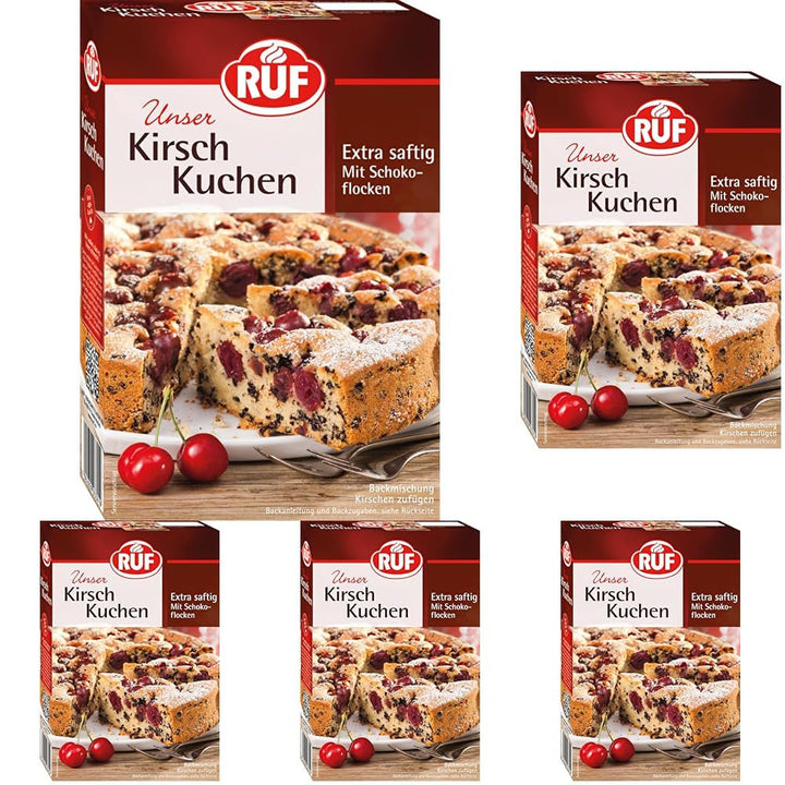 RUF Cheesecake Baking Mix, Cheesecake cu aluat crocant Crumble, prăjitură super cremoasă cu vanilie Bourbon reală, preparare ușoară Naty Shop Plăcintă cu cireșe 5 x 435 grame