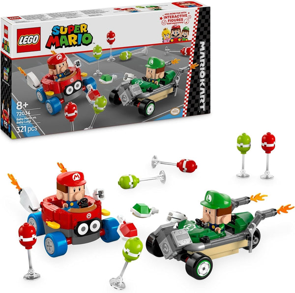 LEGO Mario Kart - Baby Mario Vs. Baby Luigi, figuri Nintendo de colecționat, 2 vitezomani de jucărie construibile, cadou pentru băieți, fete și gameri cu vârsta peste 8 ani, jucărie de aventură 72034 Seturi de constructie Besuche den LEGO-Store Titlu implicit