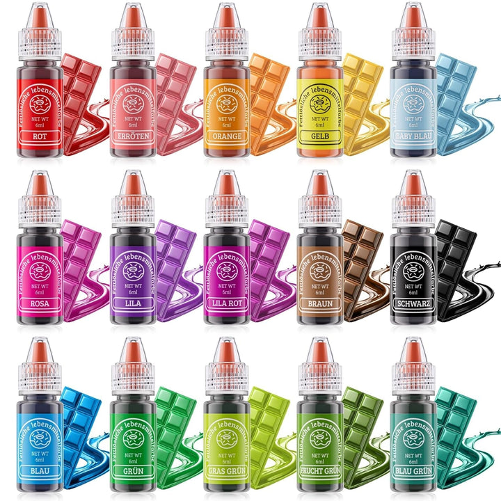 Fettlösliche Lebensmittelfarbe 15 Farben X 6Ml - Lebensmittelfarben Ölbasis Für Schokolade, Fondant, Cupcakes, Kuchen, Backen, Macaron - Food Coloring Für Tortendeko - 6Ml Naty Shop