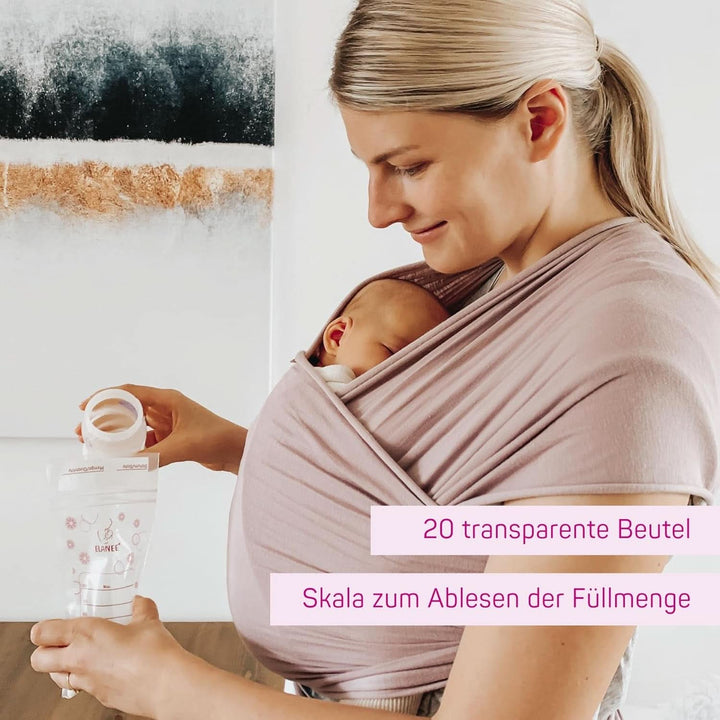 ELANEE Muttermilchbeutel, Aufbewahren & Einfrieren Von Muttermilch, Geschmacksneutral Und Vorsterilisiert, Doppelter Sicherheitsverschluss,20 Stück, Mit Standfuß (711-00) Accesorii Hrana si Alaptare Bebe Naty Shop