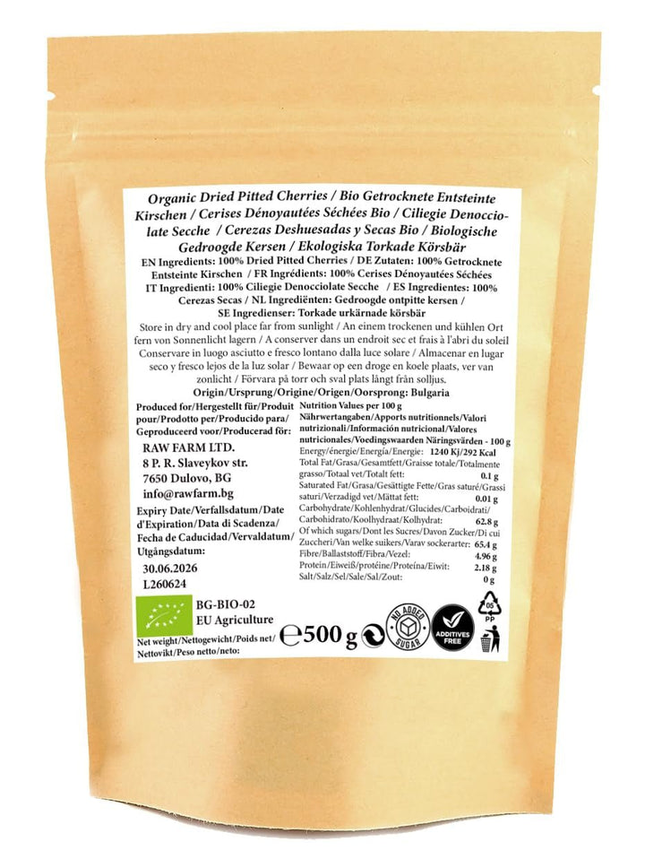 500 g cireșe organice uscate, fără sâmburi, fără aditivi, îndulcitori și conservanți Produse deshidratate Naty Shop