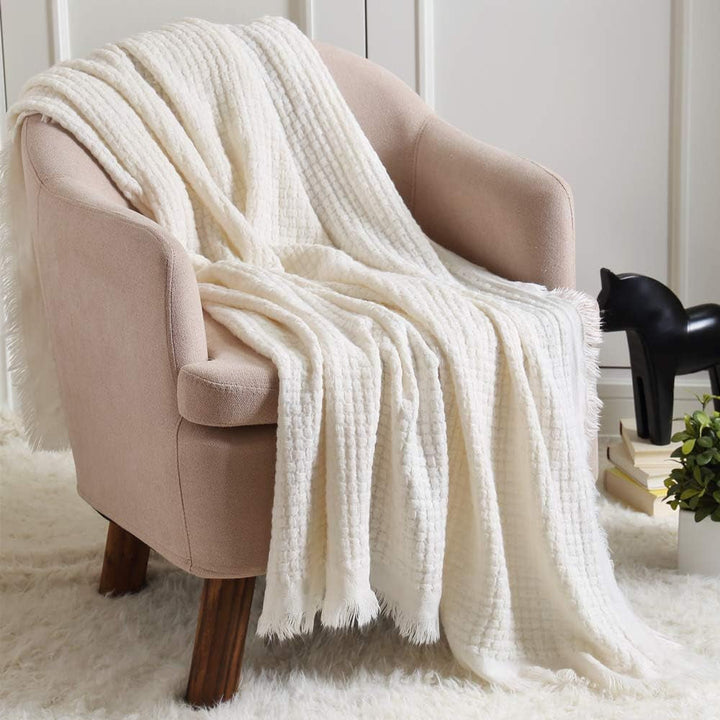 CREVENT Pătură tricotată din rugină pentru canapea, canapea, scaun, pat, decorațiuni interioare, moale, caldă, confortabilă, ușoară, pentru primăvară, vară, toamnă (127,8 X 152,4 cm Caramel / maro / portocaliu ars) Paturi si Cuverturi CREVENT Ivory Waffle
