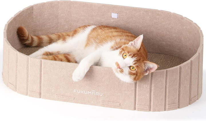 FUKUMARU Zgârietură pentru pisici, carton în formă de canapea, 61 cm, pat reversibil pentru pisici, plăcuțe rotunde de zgâriat din fetru și carton de înaltă calitate, gri închis.