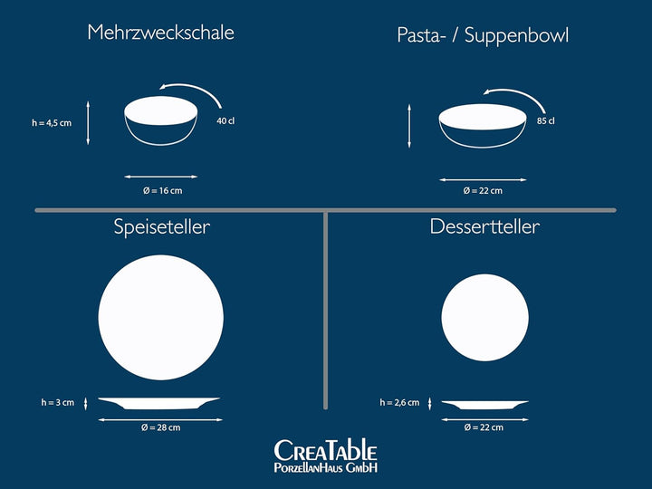 Creatable, 22447, Serie Yuki, 8-Teiliges Geschirrset Für 2 Personen, Teller Set Aus Steinzeug, Spülmaschinen- Und Mikrowellengeeignet, Made in Portugal Seturi vesela masa Naty Shop