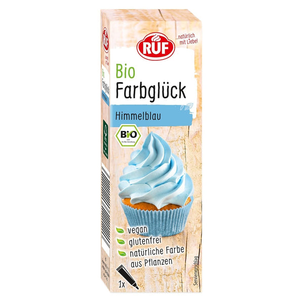 RUF Bio Lebensmittelfarbe Himmel-Blau, Mit Agavendicksaft Zum Einfärben Von Zucker-Glasuren & Für Ausgefallene Torten, Glutenfrei & Vegan, 1 X 25G Coloranti Alimentari Naty Shop 25 G (1Er Pack) Himmel-Blau
