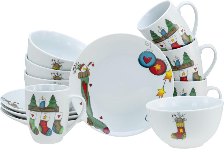 Creatable, 21845, Serie Luna Socken, 12-Teiliges Geschirrset Für 6 Personen, Tafelservice Aus Porzellan, Spülmaschinen- Und Mikrowellengeeignet, Qualitätsproduktion Seturi vesela masa Naty Shop Brunch-Set 12-Tlg.