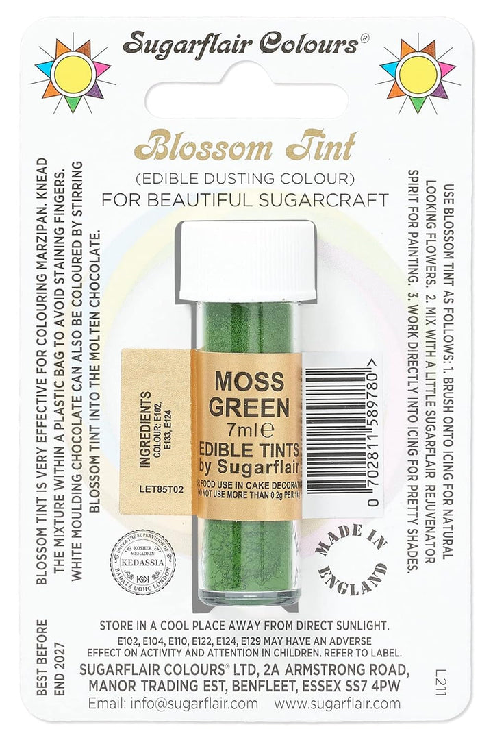 Sugarflair Blossom Tint Dusting Lebensmittelfarbe Pulver Moss Green - Lebensmittel Farbe Pulver Zur Dekorationen Farbzuckerpaste, Fondant, Zuckerguss, Schokolade, Buttercreme, Macarons - 7Ml Coloranti Alimentari Naty Shop Default Title