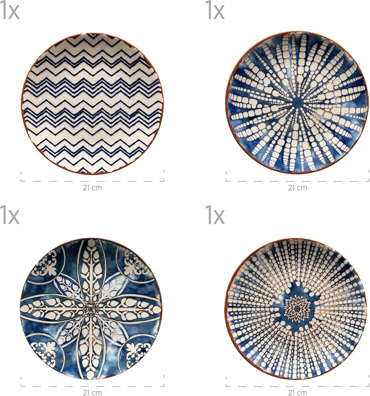 MÄSER 934017 Iberico Blue 12-Teiliges Tafelservice Für 4 Personen Im Maurischen Stil, Teller Set Mit Verschiedenen Vintage Mustern in Weiß Und Blau, Steinzeug Seturi vesela masa Naty Shop
