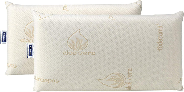 Todocama - Pernă viscoelastică, miez compact, husă dublă cu fermoar, țesătură Aloe Vera plus, termoregulatoare, reglabilă la gât, pachet de 2 (2 bucăți - 70 cm) Perne standard Naty Shop Somon 70 cm